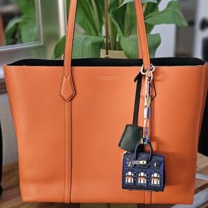 Tory Burch Vibrant Orange Tote with Navy Charm
